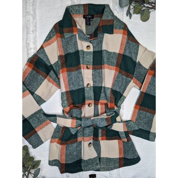 Papillon Checkered Shacket with Belt Tie - Picture 1 of 8